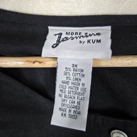 VTG More Jasmine by KVM Top 3X Black Button Front Art To Wear Tribal Lagenlook - Picture 8 of 11